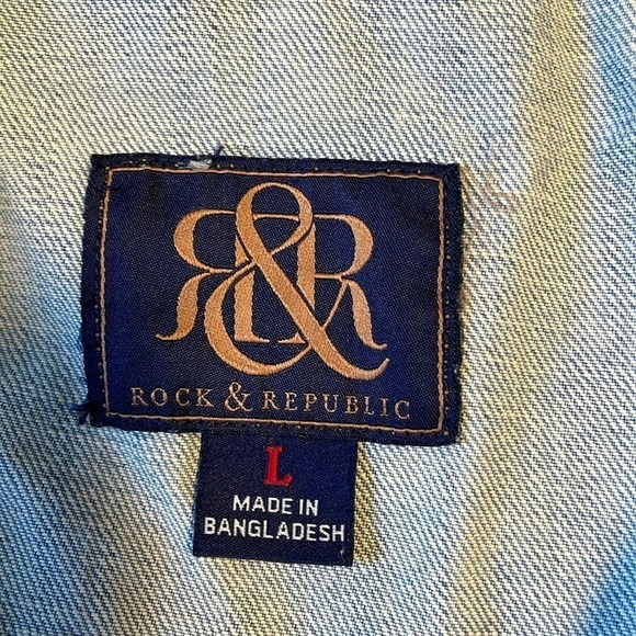 Edgy Studded Denim Vest LG Rock & Republic Blue Grunge Punk Alt Costume Street - Picture 11 of 16